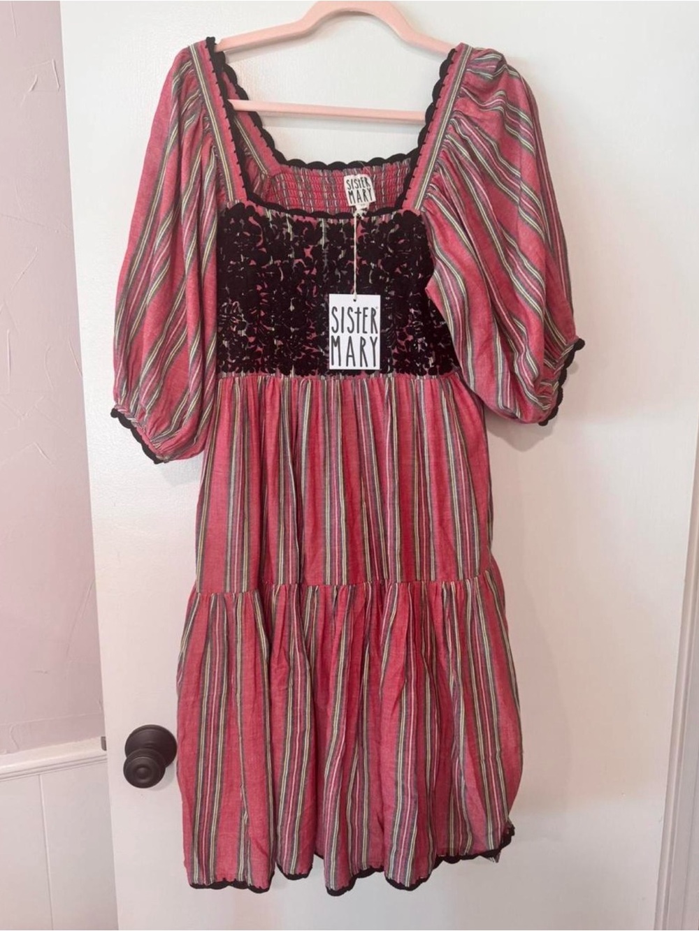Sister Mary striped, embroidered dress size XS. New with tags